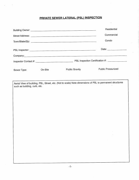 First page of the Private Sewer Lateral Inspection Form