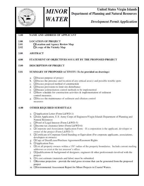 First page of the Minor Water Permit Application