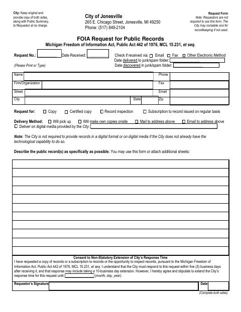 First page of the FOIA Request for Public Records