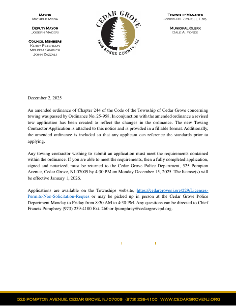 First page of the Towing Contractor Application