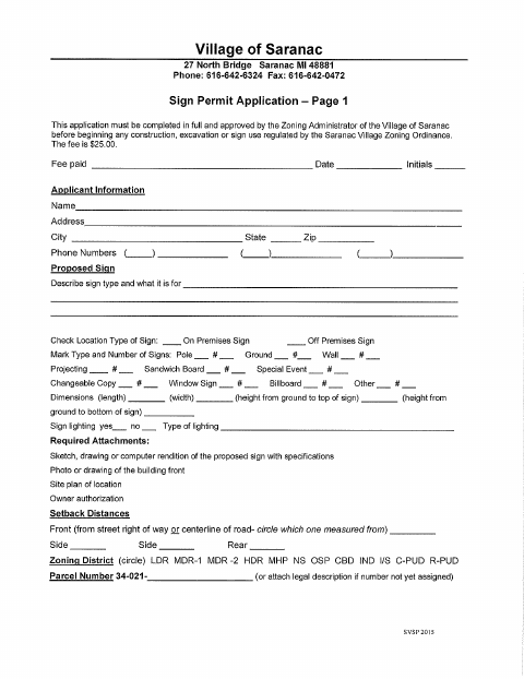 First page of the Sign Permit Application