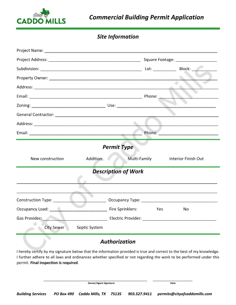 First page of the Commercial Building Permit Application