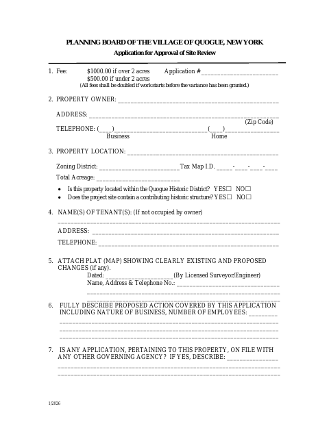 First page of the Application for Approval of Site Review