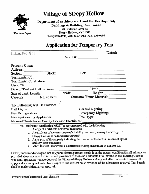 First page of the Temporary Tent Permit Application