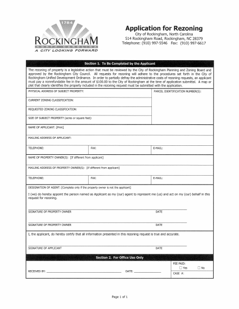 First page of the Application for Rezoning