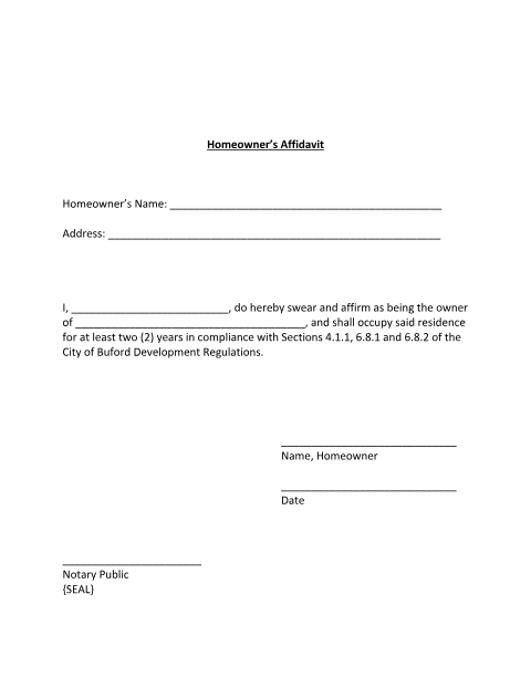 First page of the Homeowner's Occupancy Affidavit