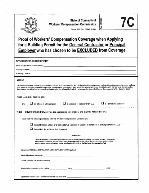 First page of the Workers’ Compensation Coverage Affidavit