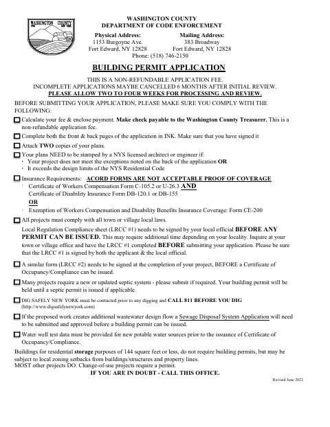 First page of the Building Permit Application