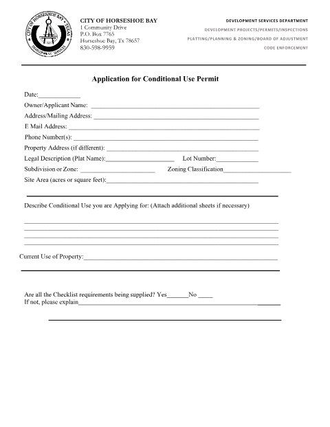 First page of the Conditional Use Permit Application With Checklist