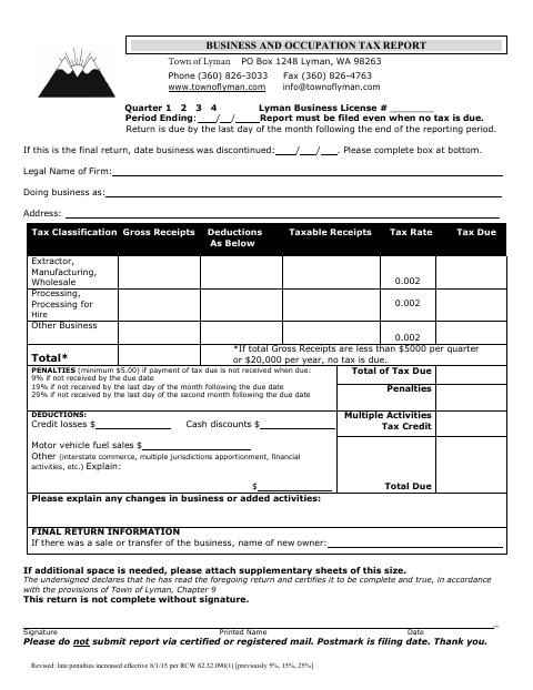 First page of the Business and Occupation Tax Report