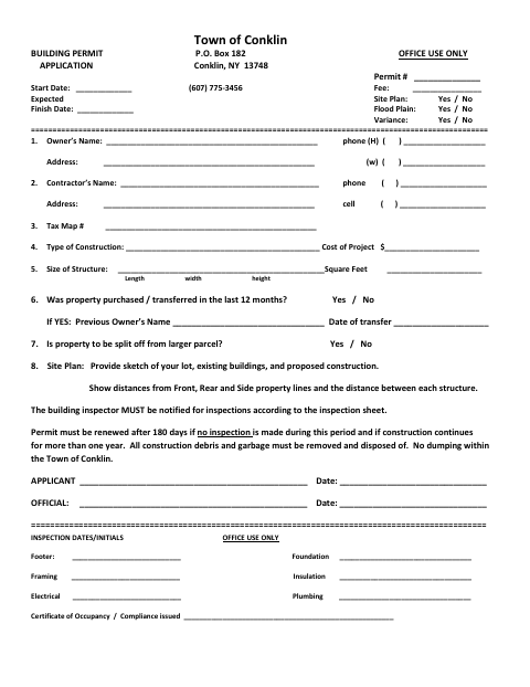 First page of the Building Permit Application for Manufactured Homes