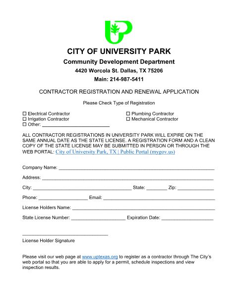 First page of the Contractor Registration and Renewal Application