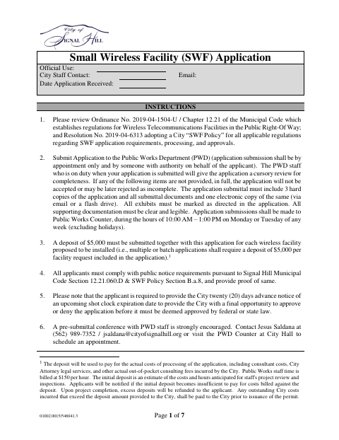 First page of the Small Wireless Facility Application