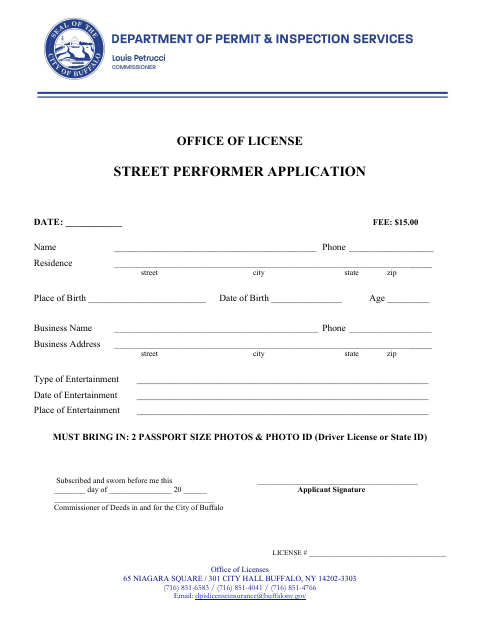 First page of the Street Performer Application