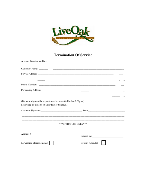 First page of the Termination of Service