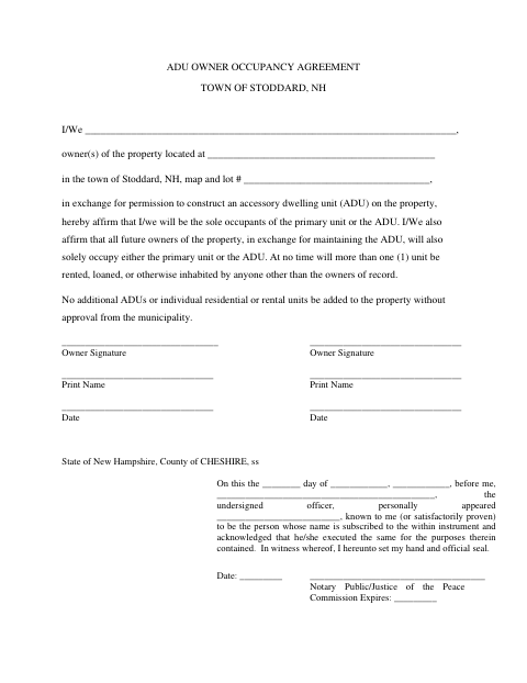 First page of the ADU Owner Occupancy Agreement