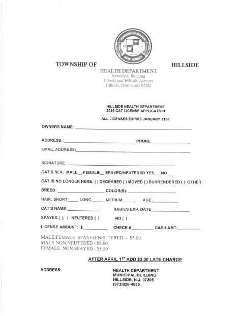 First page of the Cat License Application