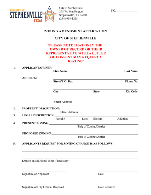 First page of the Zoning Amendment Application