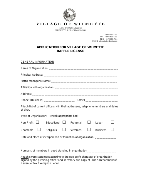 First page of the Raffle License Application