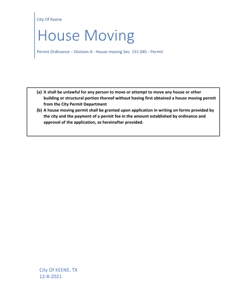 First page of the Residential Structure Move In/Out