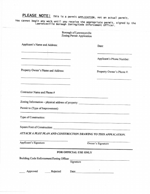 First page of the Zoning Permit Application