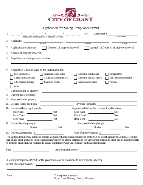First page of the Application for Zoning Compliance Permit