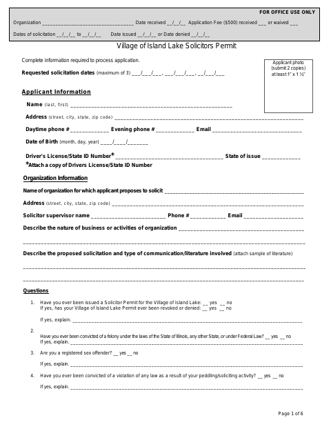 First page of the Solicitors Permit Application