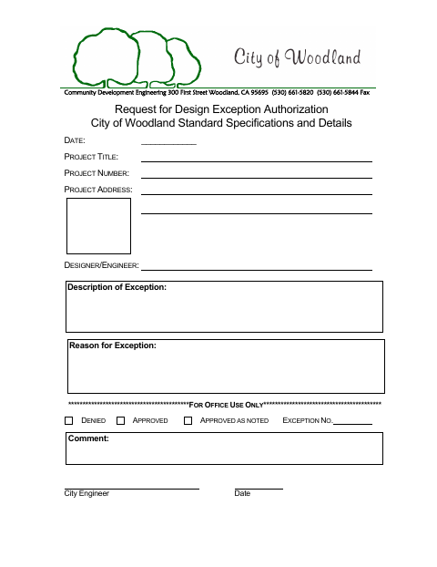 First page of the Request for Design Exception Authorization