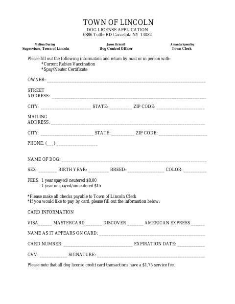 First page of the Dog License Application