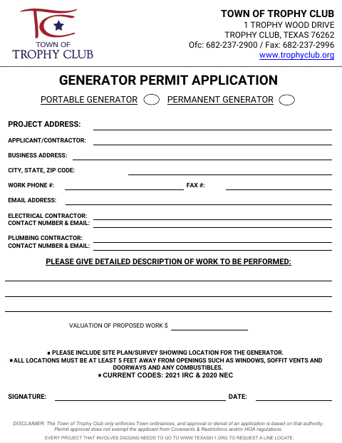 First page of the Generator Permit Application