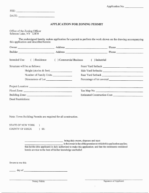 First page of the Application for Zoning Permit