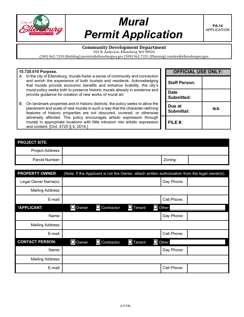 First page of the Mural Permit Application