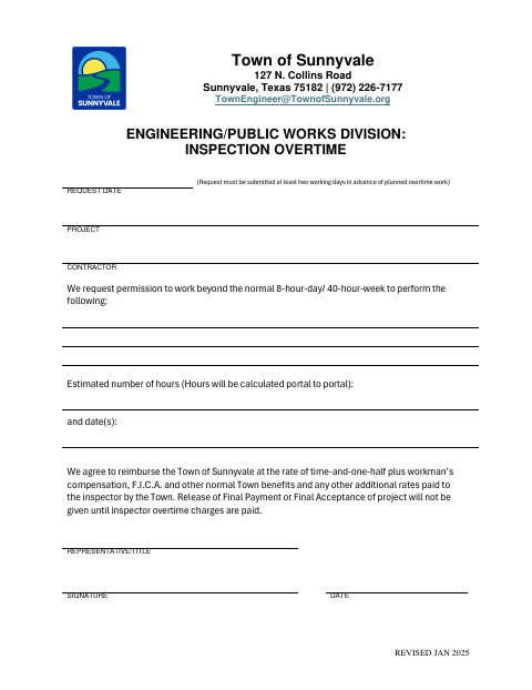 First page of the Inspection Overtime Request