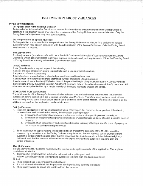 First page of the Planning Board And Board Of Adjustment Application