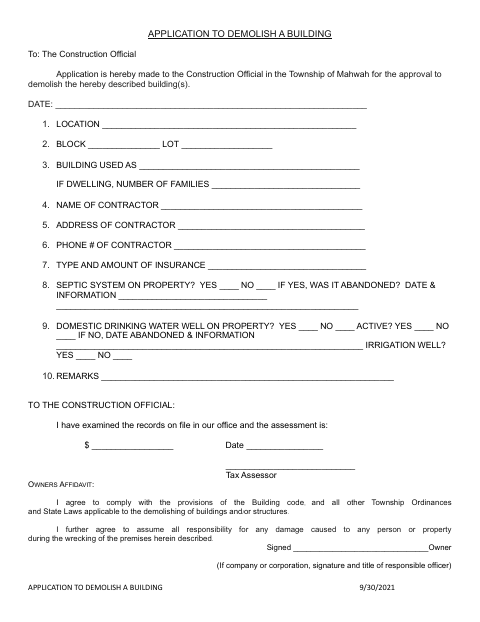First page of the Application to Demolish a Building