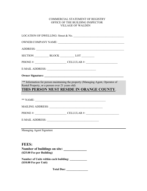 First page of the Commercial Statement of Registry