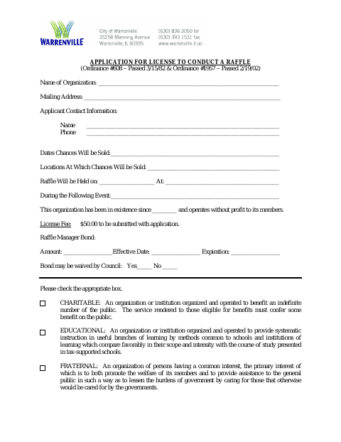 First page of the Application for License to Conduct a Raffle