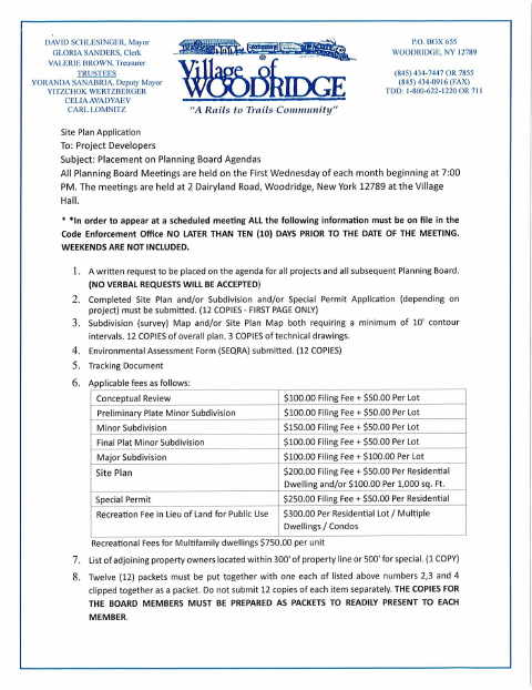 First page of the Site Plan Application