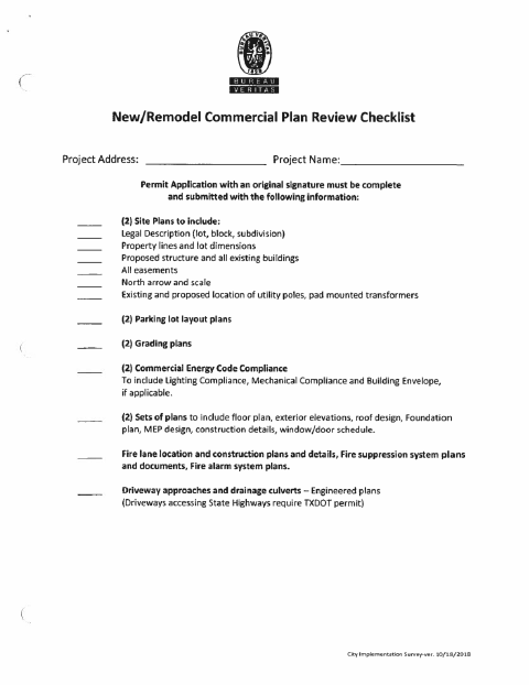 First page of the Commercial Building Permit Request Form