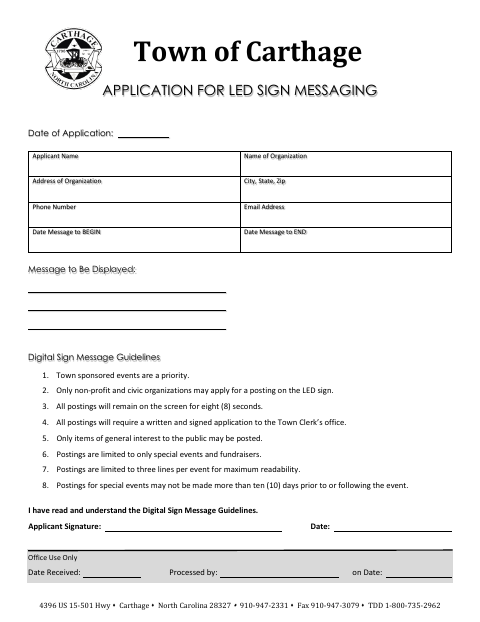 First page of the Application for LED Sign Messaging
