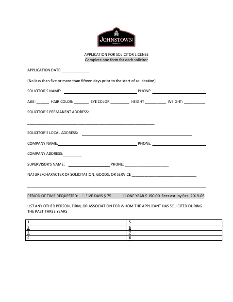 First page of the Application for Solicitor License