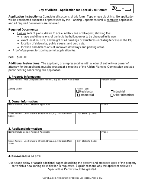 First page of the Application for Special Use Permit