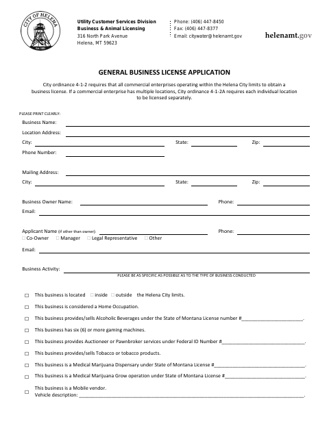 First page of the General Business License Application