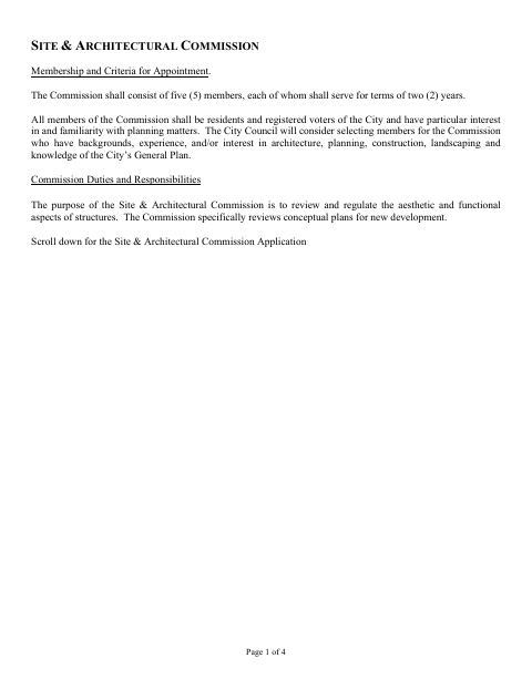 First page of the Site and Architectural Commission Application