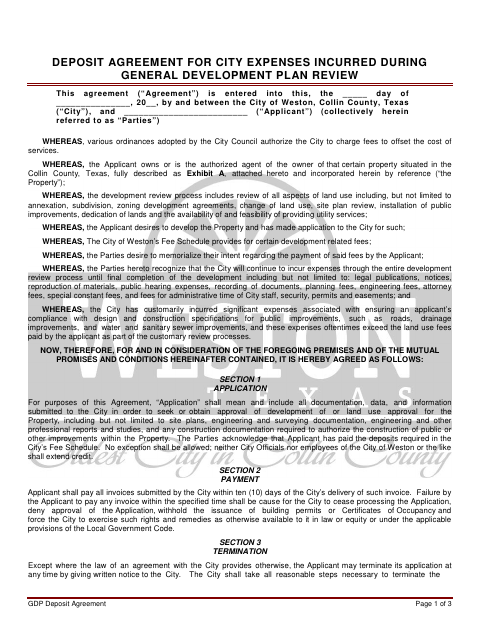 First page of the GDP Deposit Agreement