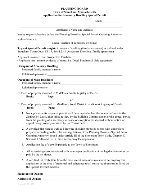 First page of the Accessory Dwelling Special Permit Application