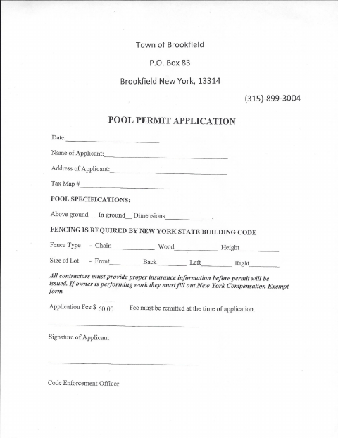 First page of the Pool Permit Application