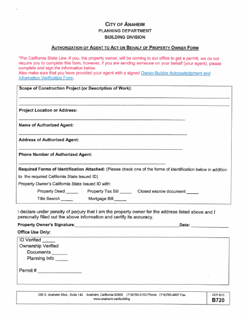 First page of the Home-Owner Authorization Form