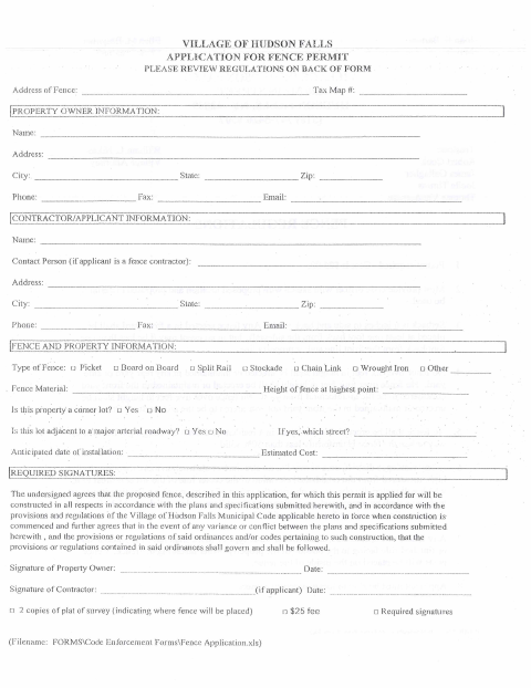 First page of the Fence Permit Application