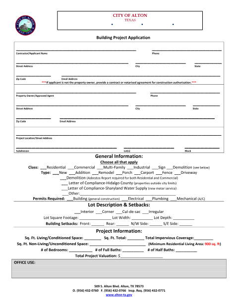 First page of the Building Project Application